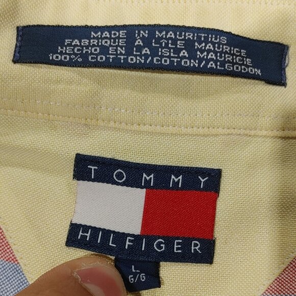 Excellent Condition Tommy Hilfiger Casual Button Shirt Blue Striped Size L - Picture 2 of 3